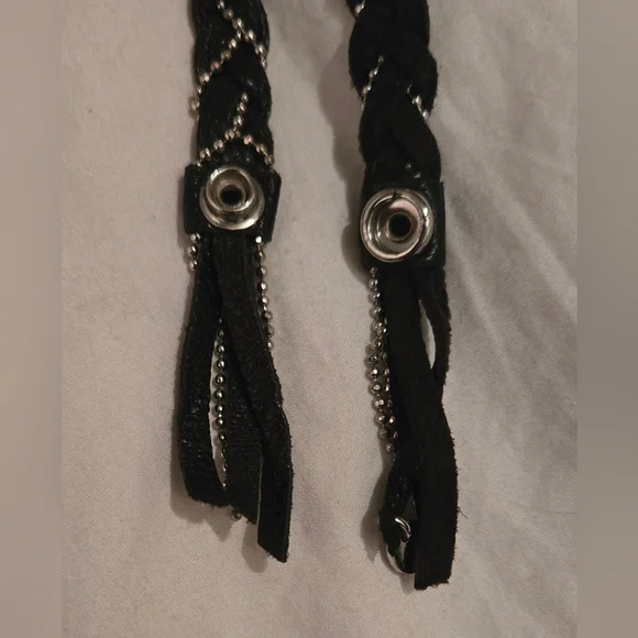 Mexx Vintage Leather & Metal Retro Choker/Bracelet; Black; 15"; Braided; Tassels - Picture 12 of 16